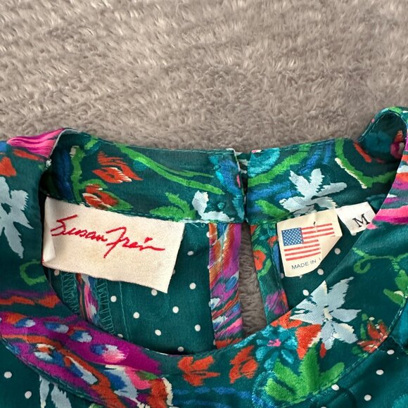 Vintage Susan Freis Green Polka Dot Pleated Dress Women's MEDIUM 80s - Picture 5 of 8